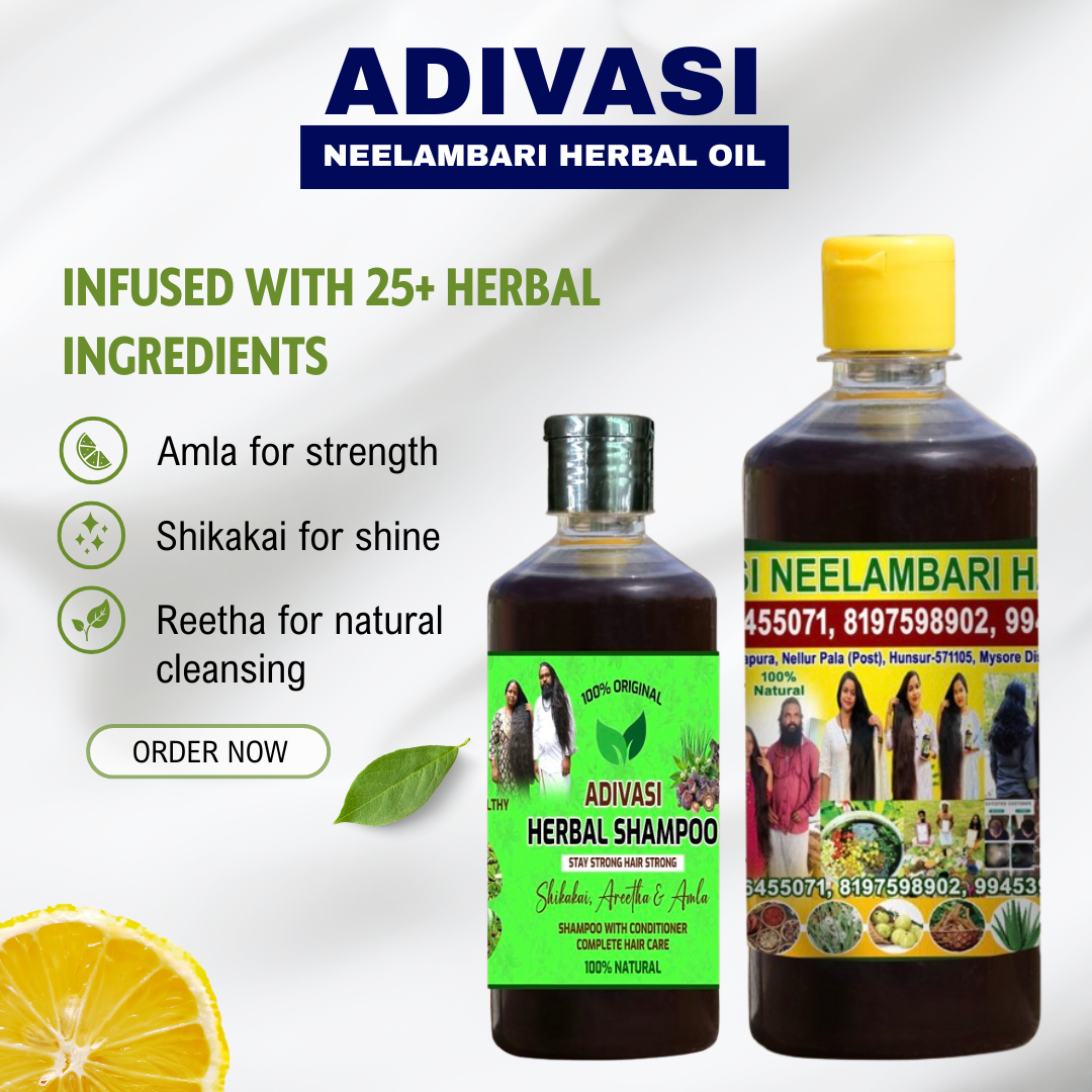 Adivasi Neelambari Herbal Hair Oil + Shampoo FREE