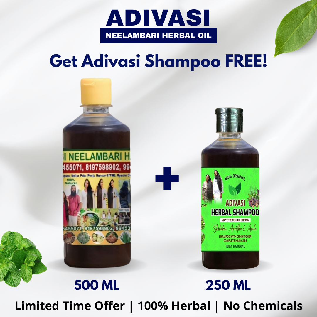 Adivasi Neelambari Herbal Hair Oil + Shampoo FREE