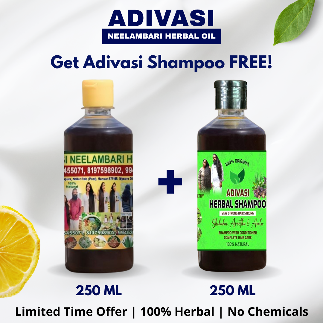 Adivasi Neelambari Herbal Hair Oil + Shampoo FREE