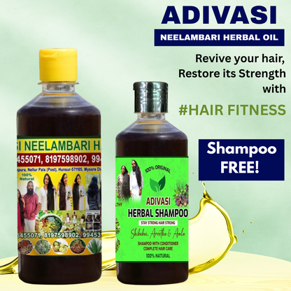 Adivasi Neelambari Herbal Hair Oil + Shampoo FREE